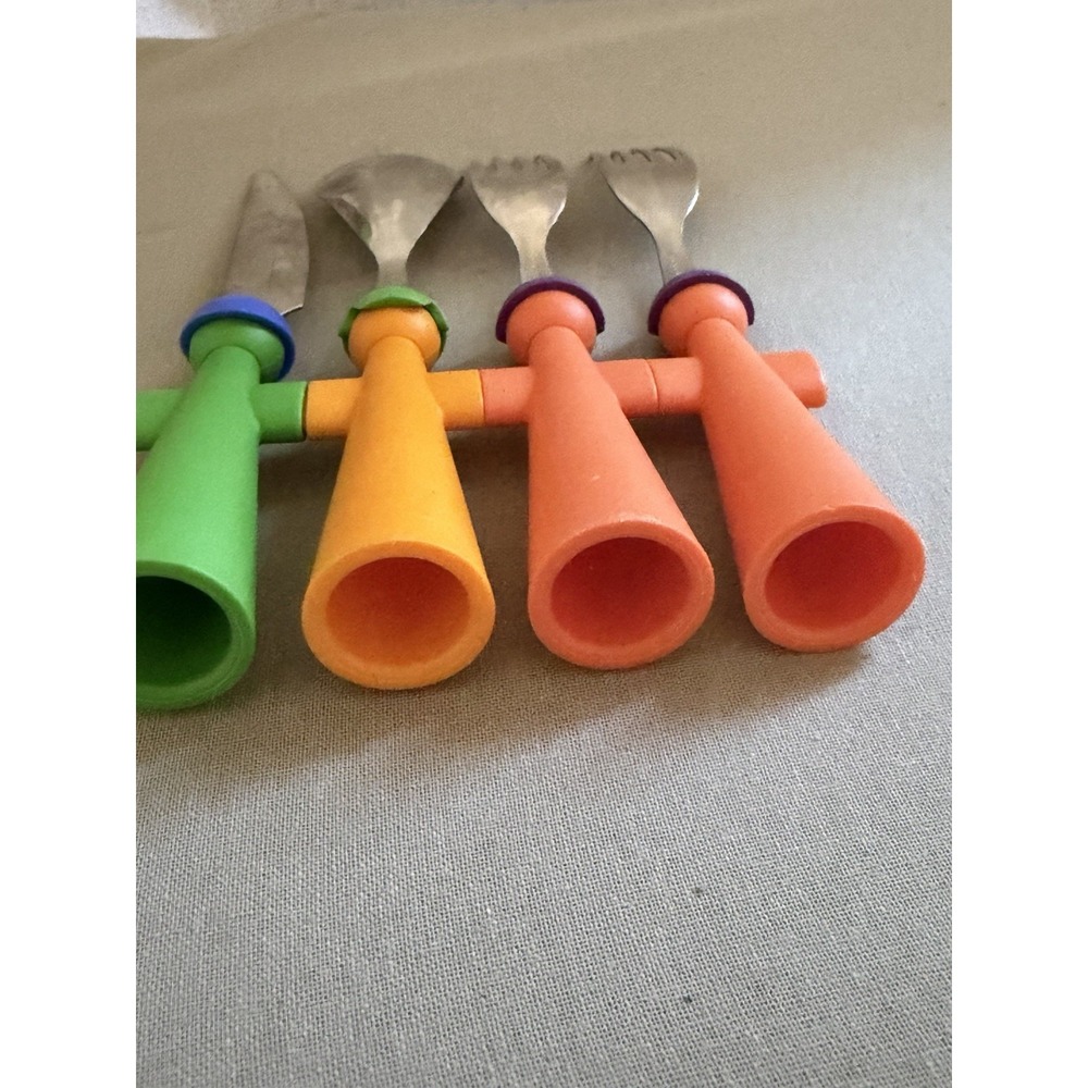 Rivadossi Trebimbi Kids Flatware 4 Piece Italy Smiley Colorful Y2K Postmodern - Picture 9 of 11